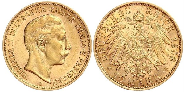 10 Mark 普魯士王國 (1701 - 1918) 金 威廉二世 (德国)