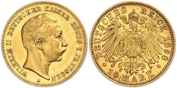 10 Mark 普魯士王國 (1701 - 1918) 金 威廉二世 (德国)