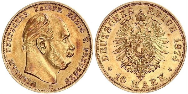 10 Mark 普魯士王國 (1701 - 1918) 金 威廉一世 (德国)