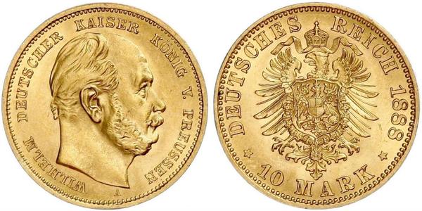 10 Mark 普魯士王國 (1701 - 1918) 金 威廉一世 (德国)