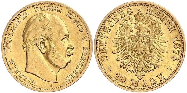 10 Mark 普魯士王國 (1701 - 1918) 金 威廉一世 (德国)