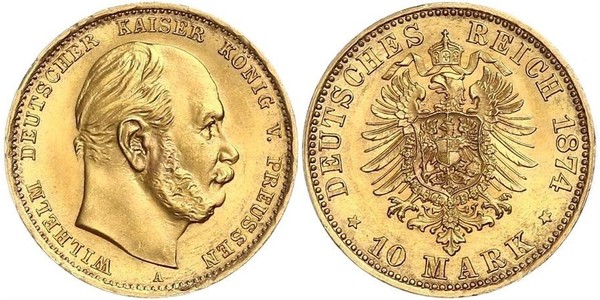 10 Mark 普魯士王國 (1701 - 1918) 金 威廉一世 (德国)