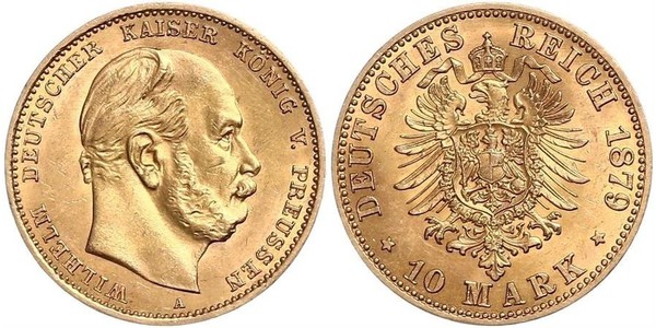 10 Mark 普魯士王國 (1701 - 1918) 金 威廉一世 (德国)