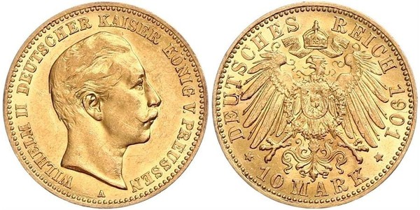 10 Mark 普魯士王國 (1701 - 1918) 金 威廉二世 (德国)
