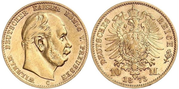 10 Mark 普魯士王國 (1701 - 1918) 金 威廉一世 (德国)