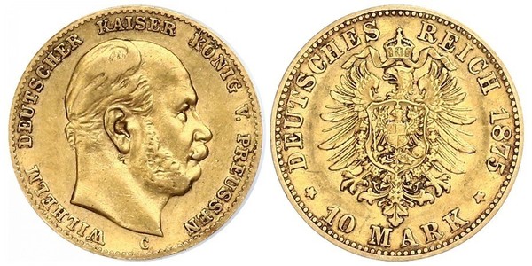 10 Mark 普魯士王國 (1701 - 1918) 金 威廉一世 (德国)