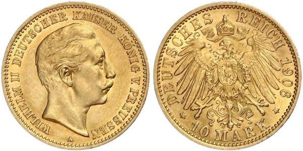 10 Mark 普魯士王國 (1701 - 1918) 金 威廉二世 (德国)
