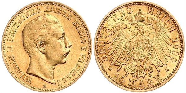 10 Mark 普魯士王國 (1701 - 1918) 金 威廉二世 (德国)
