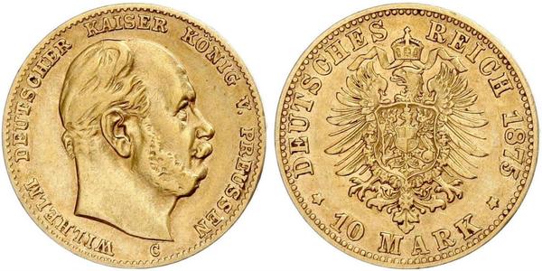 10 Mark 普魯士王國 (1701 - 1918) 金 威廉一世 (德国)