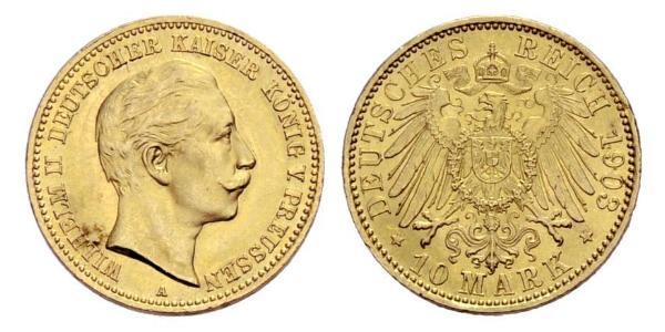 10 Mark 普魯士王國 (1701 - 1918) 金 威廉二世 (德国)