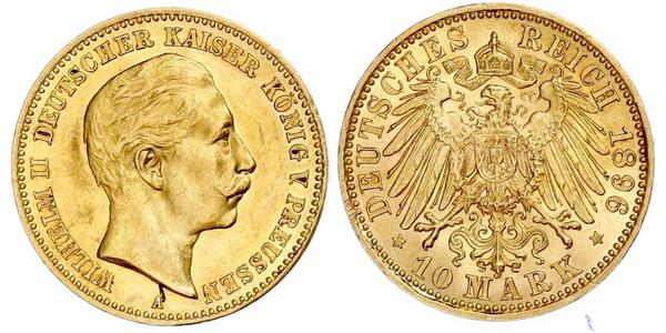 10 Mark 普魯士王國 (1701 - 1918) 金 威廉二世 (德国)