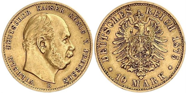 10 Mark 普魯士王國 (1701 - 1918) 金 威廉一世 (德国)