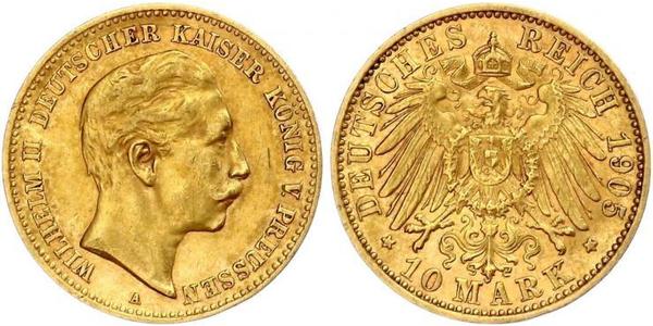 10 Mark 普魯士王國 (1701 - 1918) 金 威廉二世 (德国)