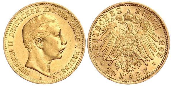 10 Mark 普魯士王國 (1701 - 1918) 金 威廉二世 (德国)