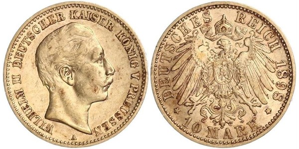 10 Mark 普魯士王國 (1701 - 1918) 金 威廉二世 (德国)