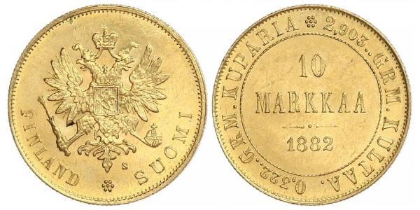 10 Mark 芬兰 / 俄罗斯帝国 (1721 - 1917) 金 亚历山大三世 (俄国) (1845 -1894)