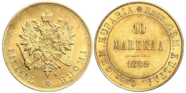 10 Mark 芬兰 / 俄罗斯帝国 (1721 - 1917) 金 亚历山大三世 (俄国) (1845 -1894)