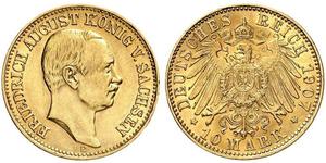 10 Mark 萨克森王国 (1806 - 1918) 金 弗里德里希·奥古斯特三世 (萨克森国王)
