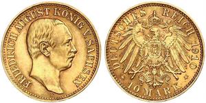 10 Mark 萨克森王国 (1806 - 1918) 金 弗里德里希·奥古斯特三世 (萨克森国王)