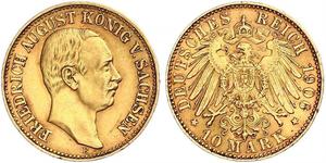 10 Mark 萨克森王国 (1806 - 1918) 金 弗里德里希·奥古斯特三世 (萨克森国王)
