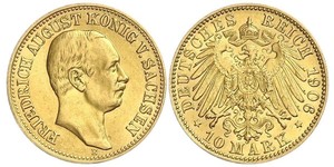 10 Mark 萨克森王国 (1806 - 1918) 金 弗里德里希·奥古斯特三世 (萨克森国王)