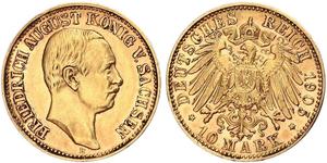 10 Mark 萨克森王国 (1806 - 1918) 金 弗里德里希·奥古斯特三世 (萨克森国王)