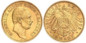 10 Mark 萨克森王国 (1806 - 1918) 金 弗里德里希·奥古斯特三世 (萨克森国王)