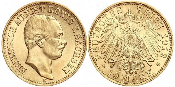 10 Mark 萨克森王国 (1806 - 1918) 金 弗里德里希·奥古斯特三世 (萨克森国王)