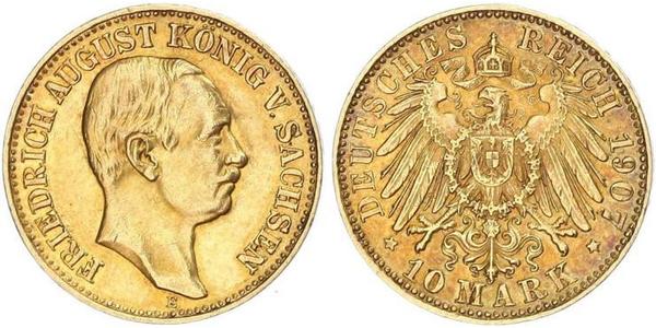 10 Mark 萨克森王国 (1806 - 1918) 金 弗里德里希·奥古斯特三世 (萨克森国王)