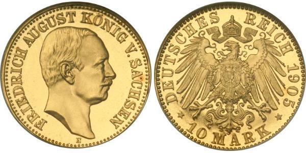 10 Mark 萨克森王国 (1806 - 1918) 金 弗里德里希·奥古斯特三世 (萨克森国王)