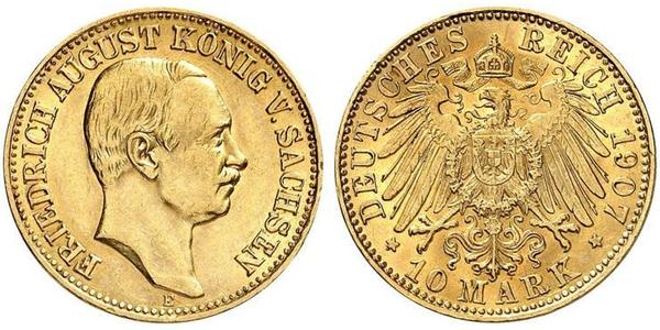 10 Mark 萨克森王国 (1806 - 1918) 金 弗里德里希·奥古斯特三世 (萨克森国王)