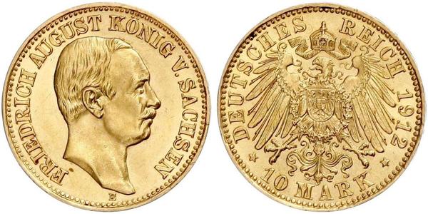 10 Mark 萨克森王国 (1806 - 1918) 金 弗里德里希·奥古斯特三世 (萨克森国王)