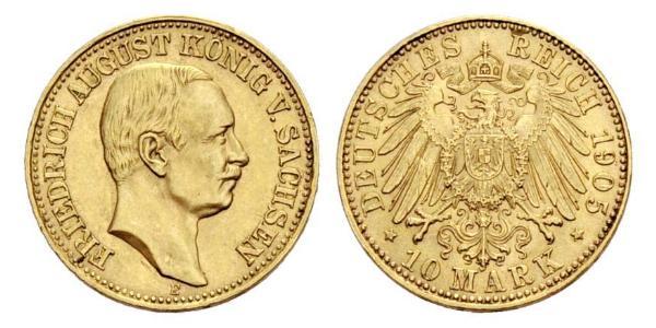 10 Mark 萨克森王国 (1806 - 1918) 金 弗里德里希·奥古斯特三世 (萨克森国王)
