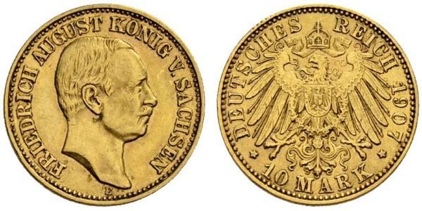 10 Mark 萨克森王国 (1806 - 1918) 金 弗里德里希·奥古斯特三世 (萨克森国王)