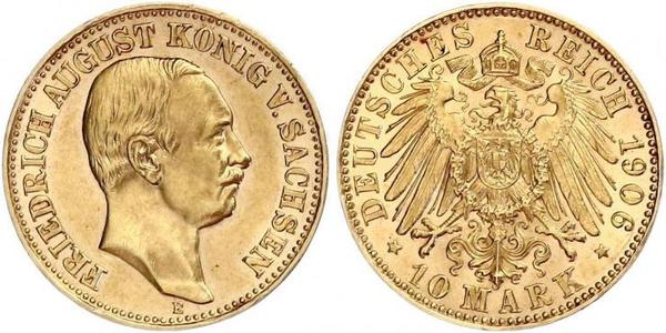 10 Mark 萨克森王国 (1806 - 1918) 金 弗里德里希·奥古斯特三世 (萨克森国王)