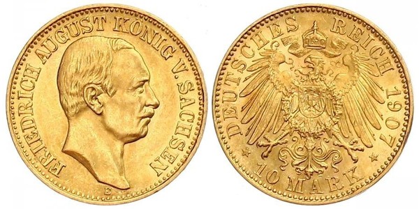 10 Mark 萨克森王国 (1806 - 1918) 金 弗里德里希·奥古斯特三世 (萨克森国王)
