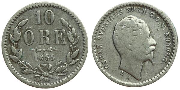10 Ore Suède Argent Oscar Ier de Suède (1799-1859)