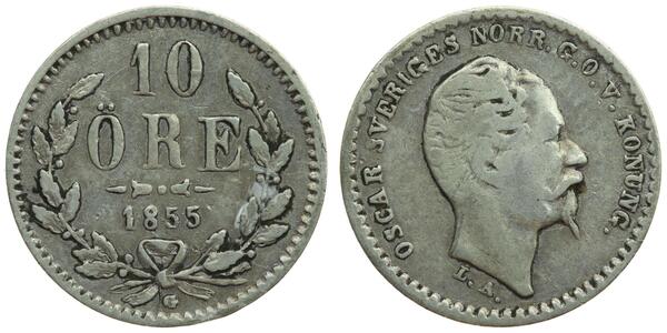 10 Ore Suecia Plata Óscar I de Suecia (1799-1859)