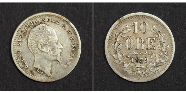 10 Ore Sweden Silver Oscar I of Sweden and Norway (1799-1859)