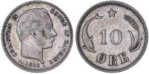 10 Ore Danemark  Christian IX de Danemark (1818-1906)