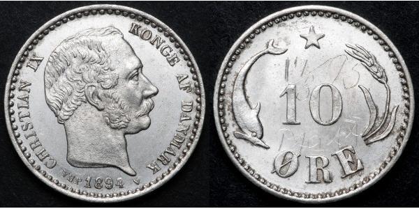 10 Ore Danemark  Christian IX de Danemark (1818-1906)