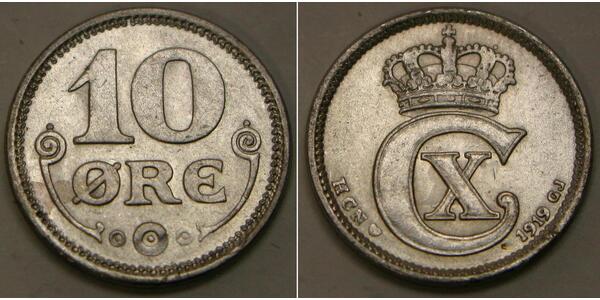 10 Ore Danemark  Christian X de Danemark (1870 - 1947)