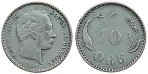 10 Ore Denmark  Christian IX of Denmark (1818-1906)