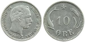 10 Ore Denmark  Christian IX of Denmark (1818-1906)