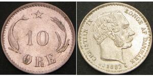 10 Ore Denmark  Christian IX of Denmark (1818-1906)