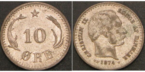 10 Ore Denmark  Christian IX of Denmark (1818-1906)