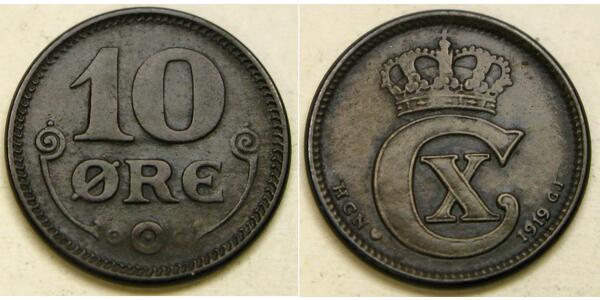 10 Ore Denmark  Christian X of Denmark (1870 - 1947)