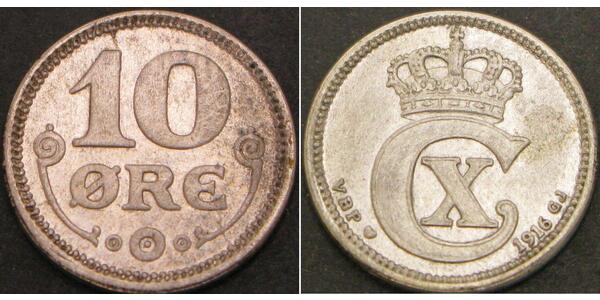 10 Ore Denmark  Christian X of Denmark (1870 - 1947)