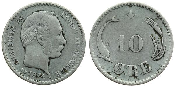 10 Ore Denmark  Christian IX of Denmark (1818-1906)