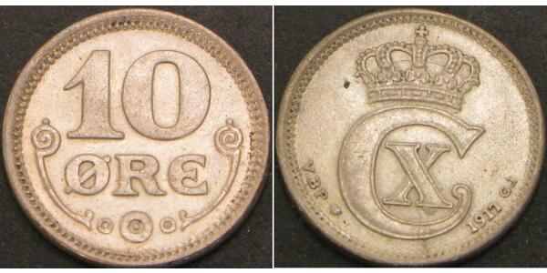10 Ore Denmark  Christian X of Denmark (1870 - 1947)